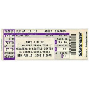 Vintage 2002 Mary J Blige Full Complete Concert Ticket Stub Seattle WA